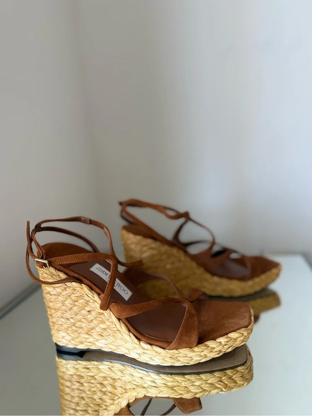 New Jimmy Choo Ayla 110 Tan Suede Wedge $950